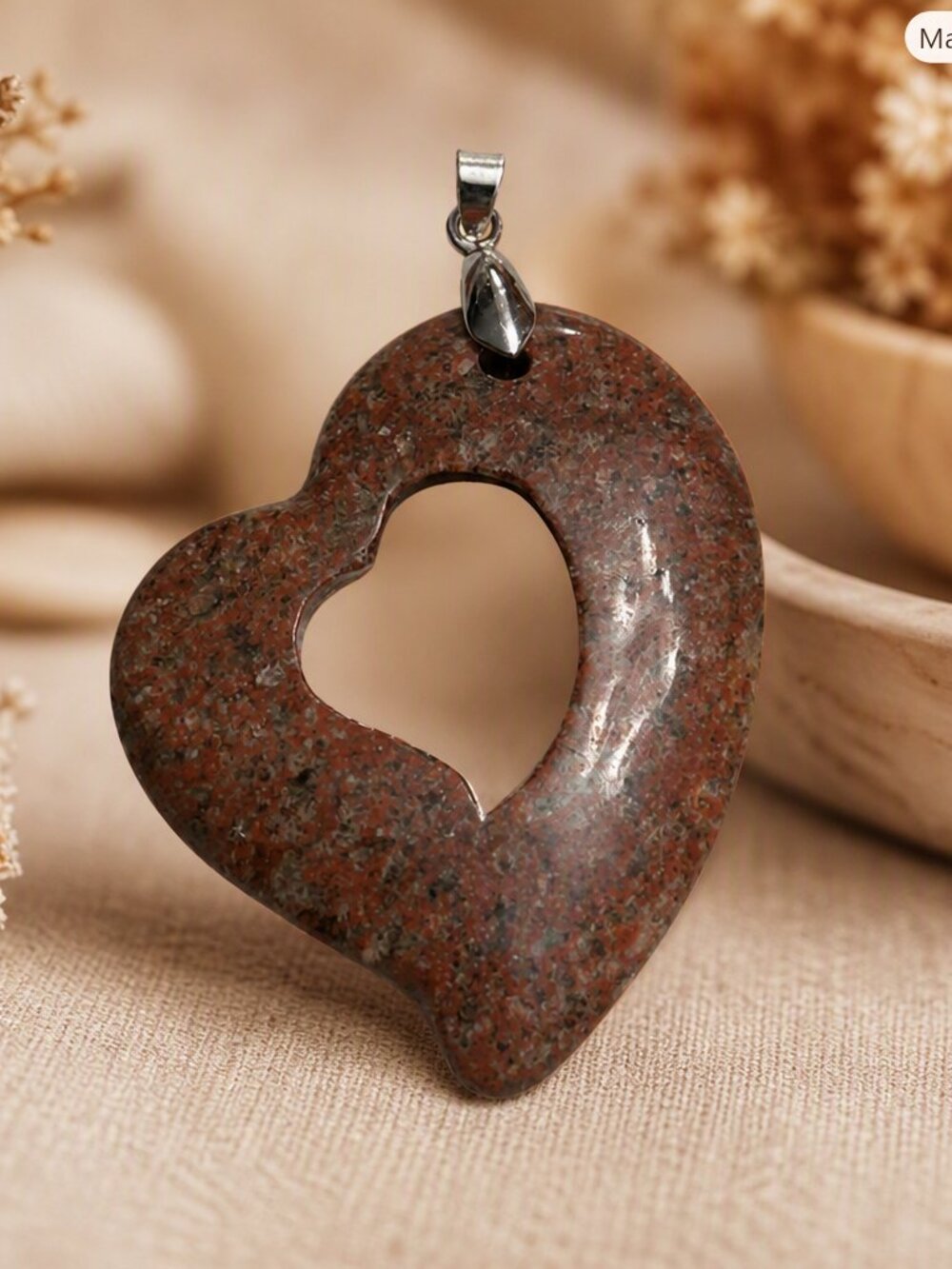 Stone Heart Pendant with Silver Tone Bail